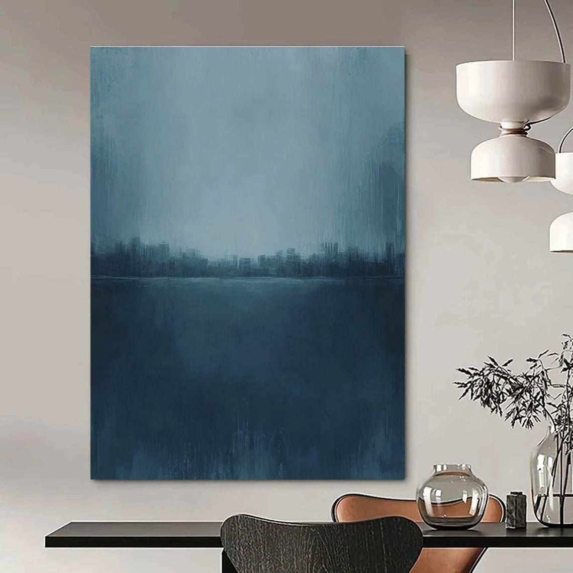 Blue Cityscape Abstract Painting with Misty Ambiance ADGE498