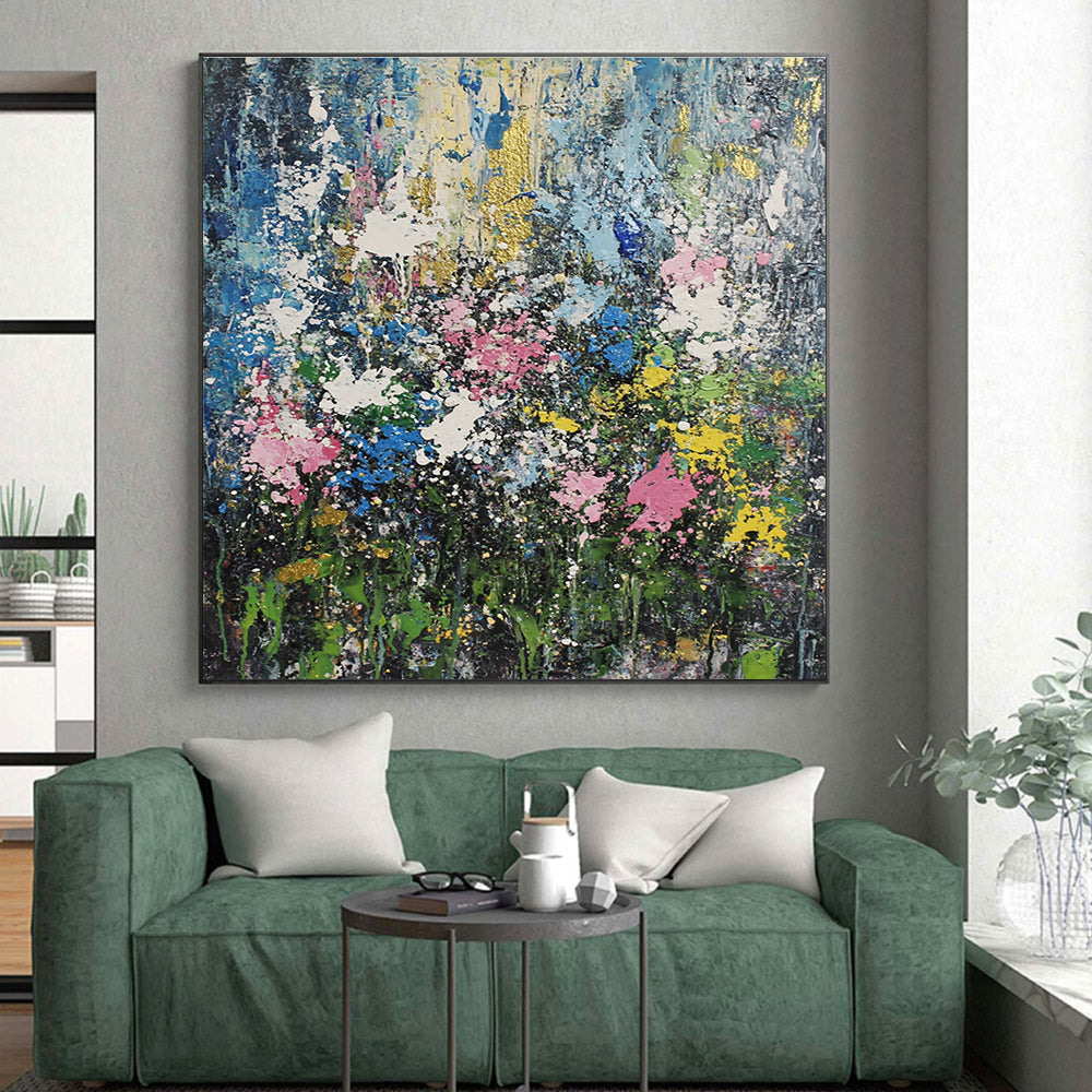 Colorful Abstract Floral Painting with Gold Accents GER198
