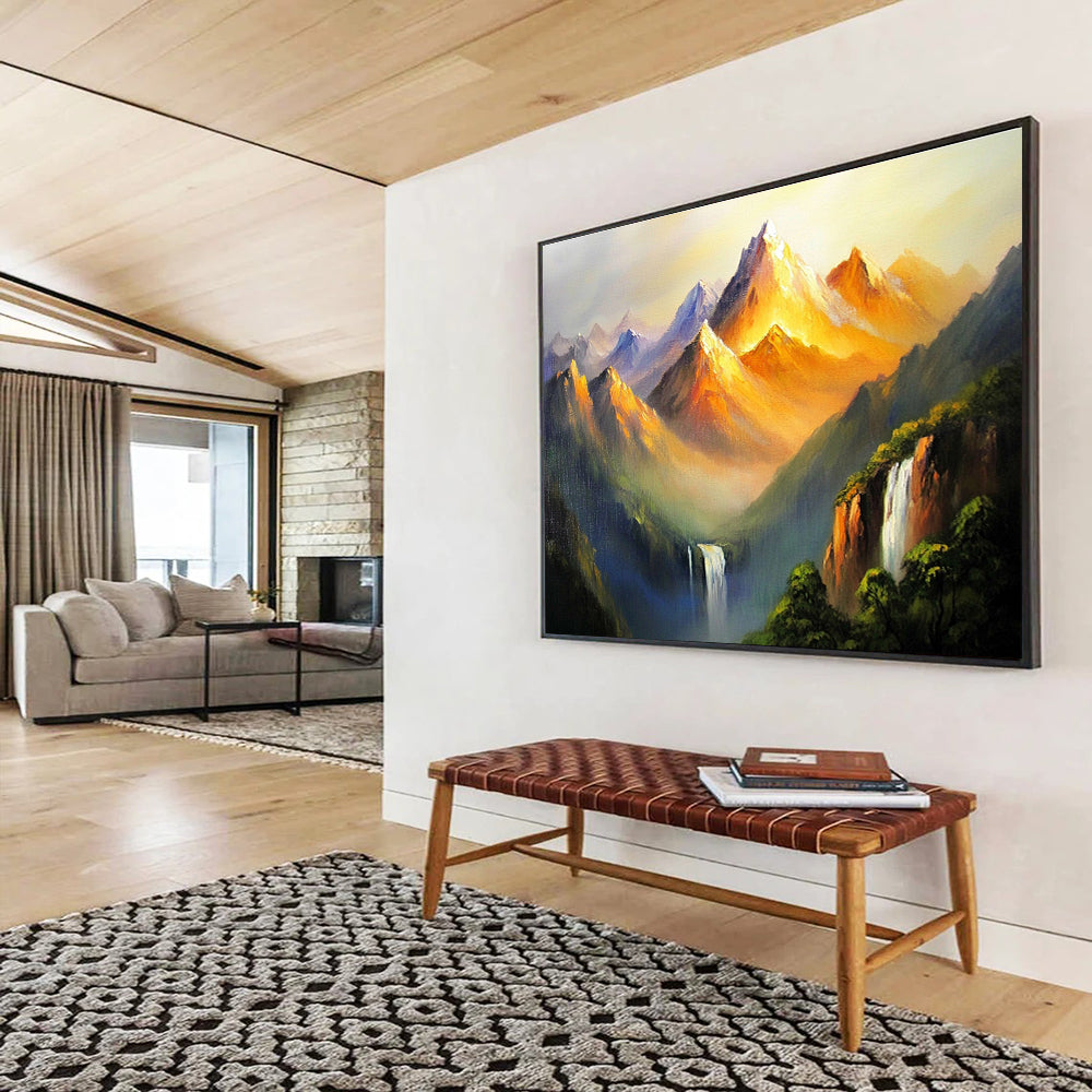 Golden Mountain Peaks Abstract Painting with Orange and Purple Tones DYP576