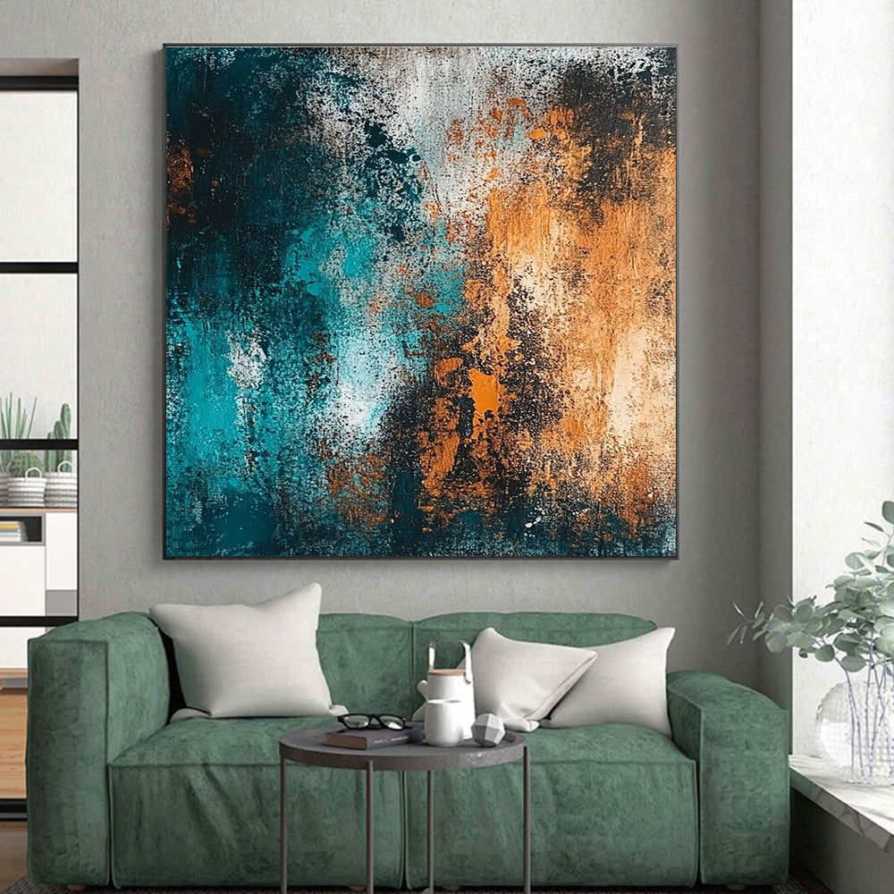 Teal and Orange Textured Abstract with Dynamic Layers GER289