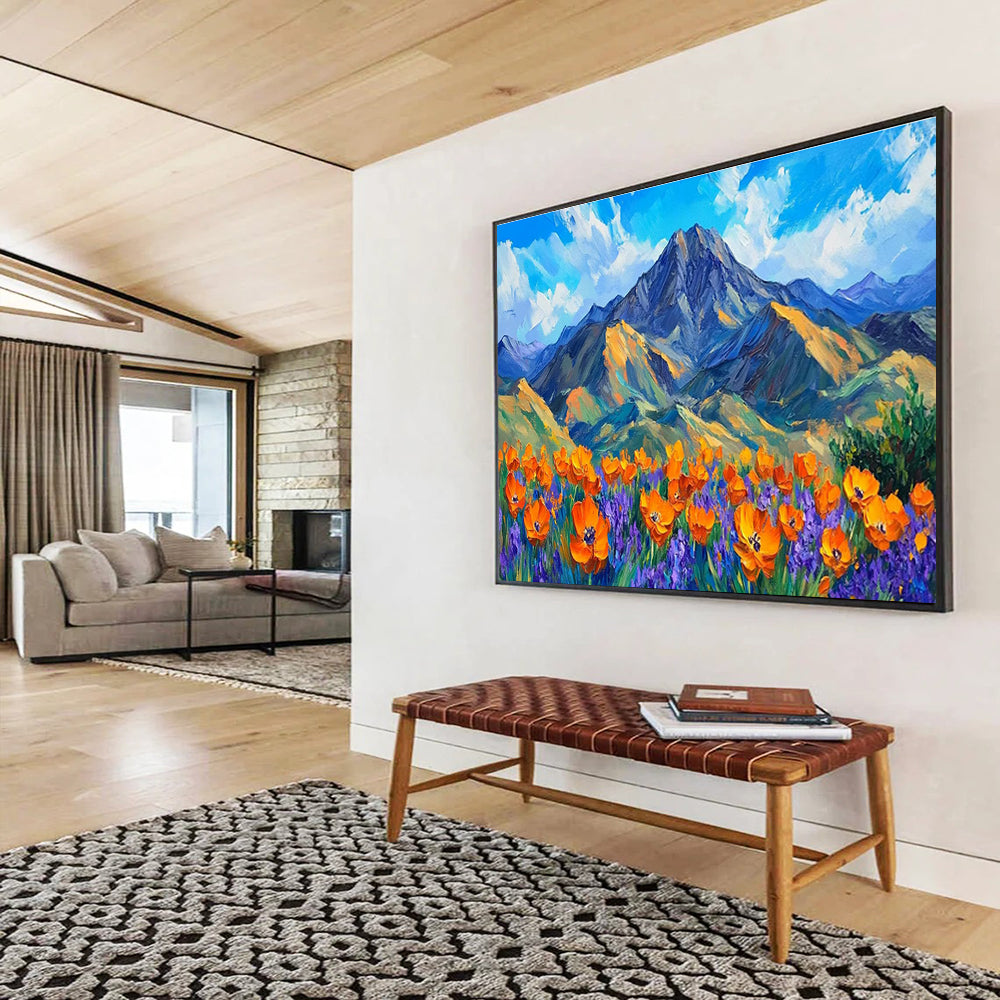 Mountain Poppy Field Abstract Painting with Bold, Cheerful Tones THY419