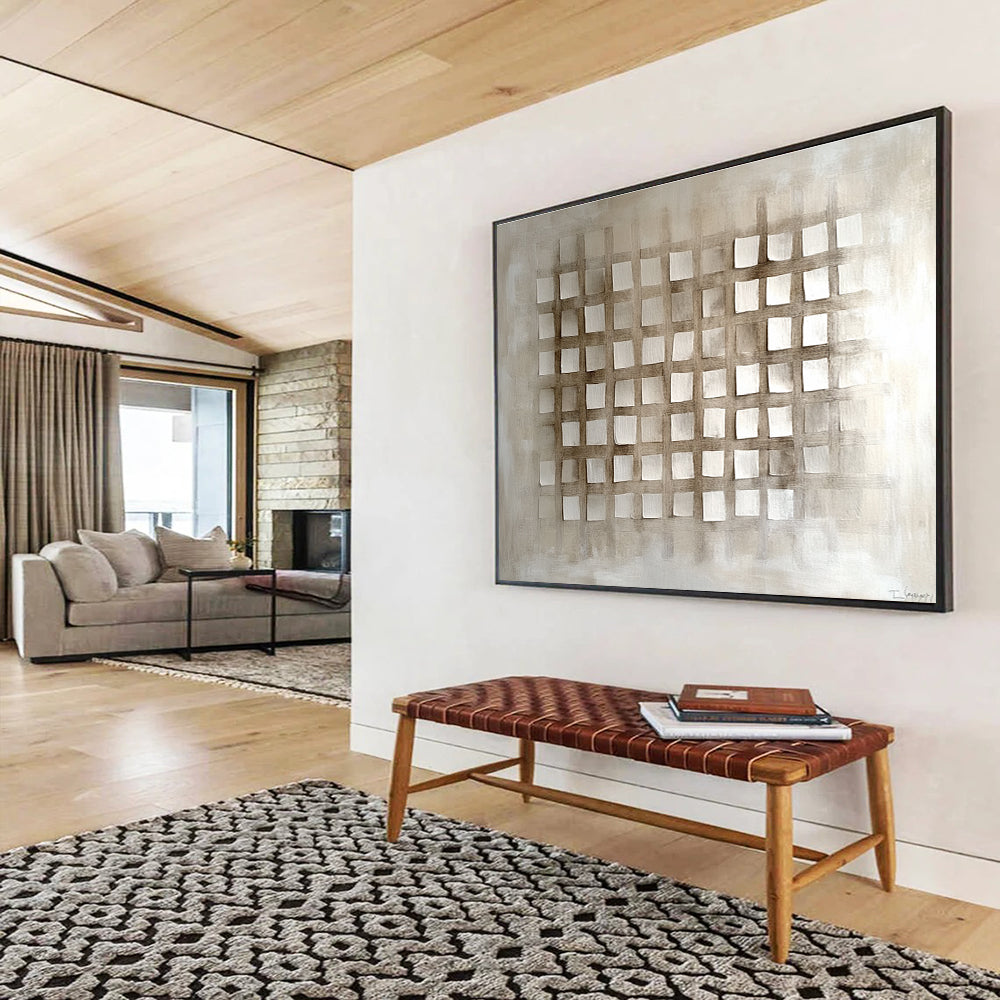 Beige and Brown Grid - Patterned Abstract Painting DYP121