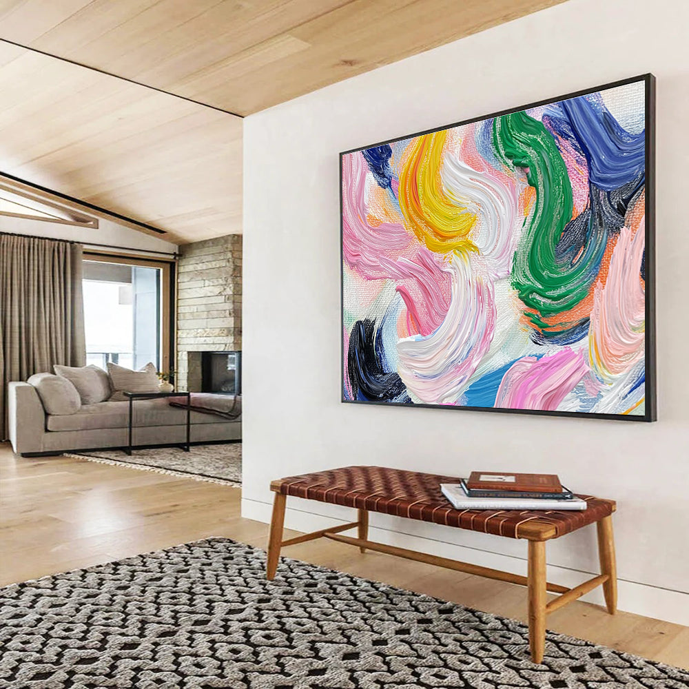 Pink Yellow Green - Wavy Line Abstract Painting DYP028