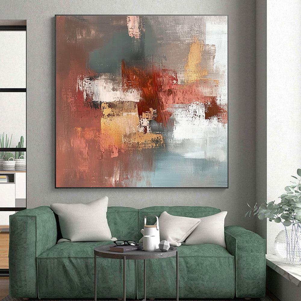 Red Gold Gray Abstract Painting with Rich Textures GER806