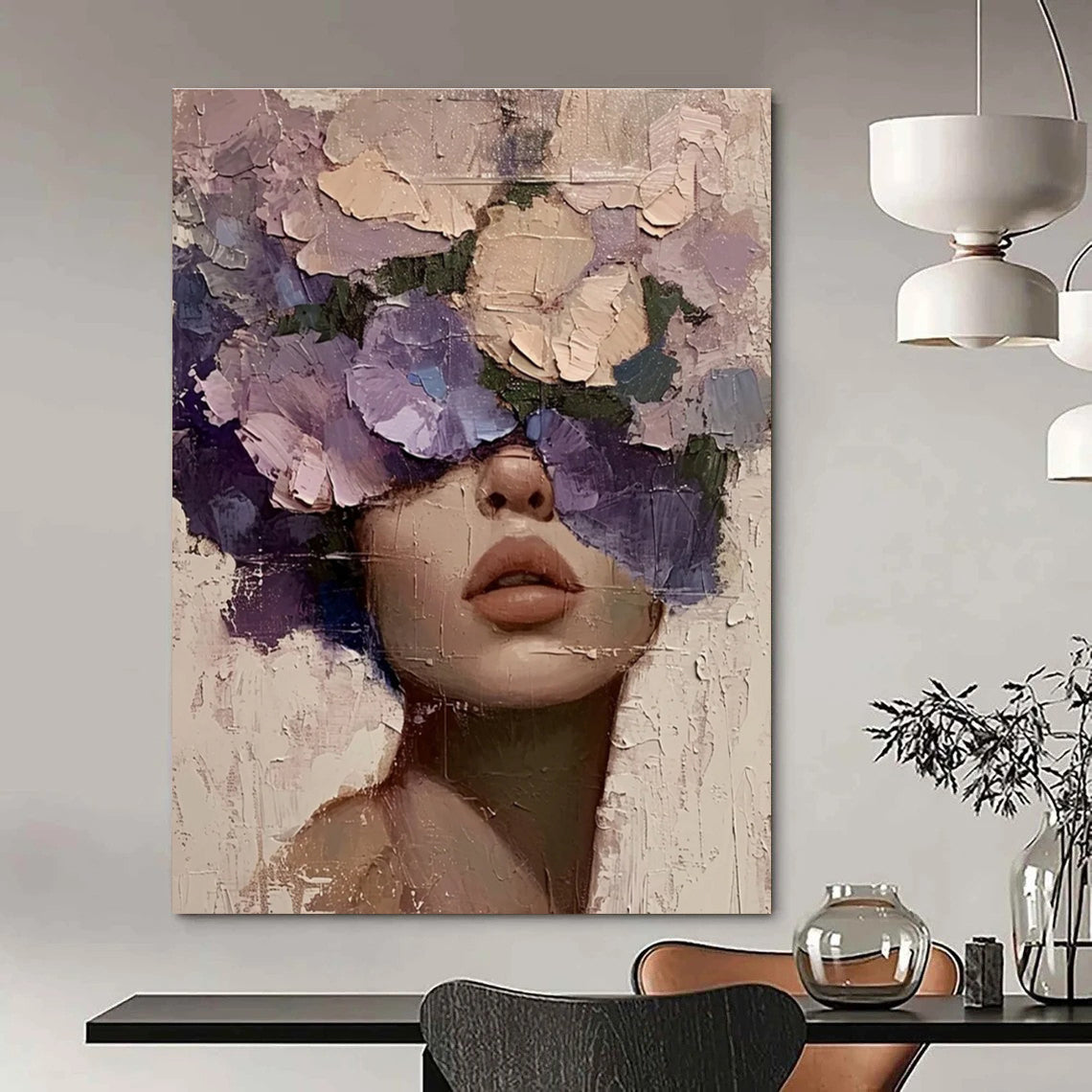 Purple Flower Masked Portrait Abstract Painting ADGE329