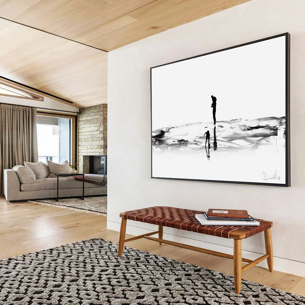 Black and White Silhouette Abstract Painting of Figures THY114