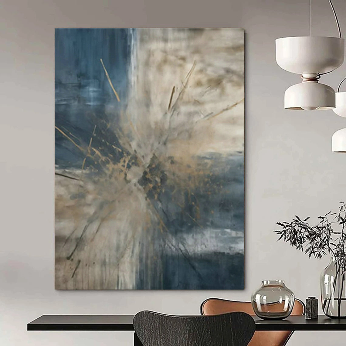 Large Hand-Painted Abstract Art for Bedroom Walk - in Dressing Area and Hallway Linen Press Wall DLZ1707