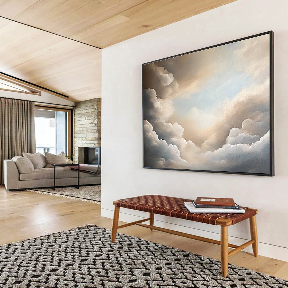 Beige and Grey Cloudy Sky Abstract Painting DYP132