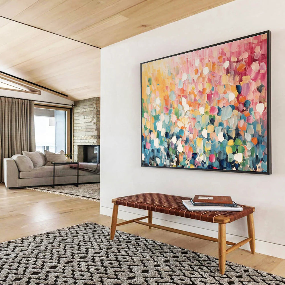 Colorful Patchwork Abstract Painting with Pastel and Bright Hues THY161