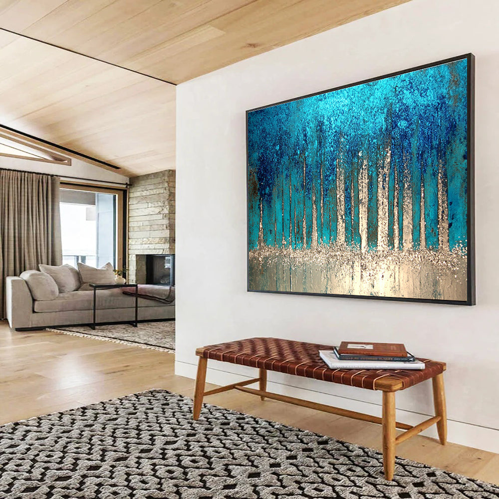 Sparkling Forest Abstract Painting with Blue and Silver DYP504