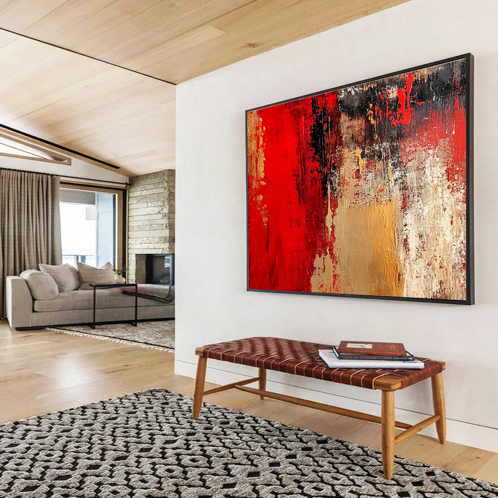 Red Gold Abstract Textures Painting with Bold Color Layers DYP431