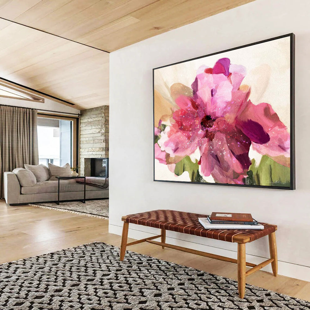 Pink Flower Abstract Painting with Vivid, Floral Radiance THY405