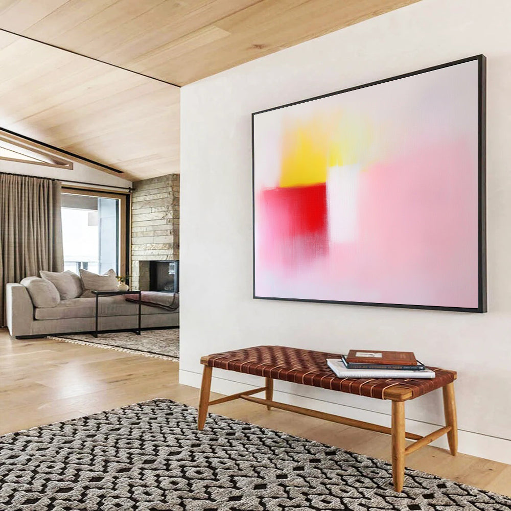 Soft Color Block Abstract Painting with Pink Yellow and Red DYP410