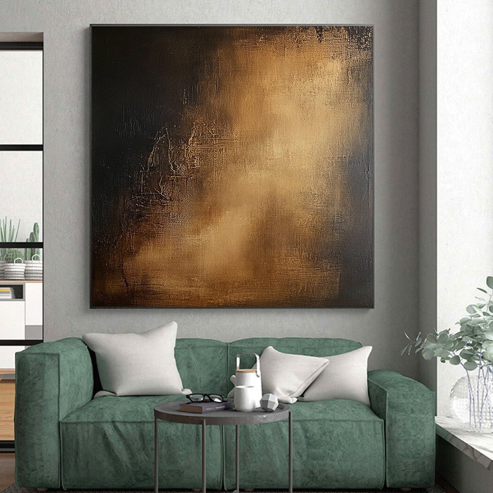 Black and Gold Textured Abstract Painting with Subtle Glow GER032