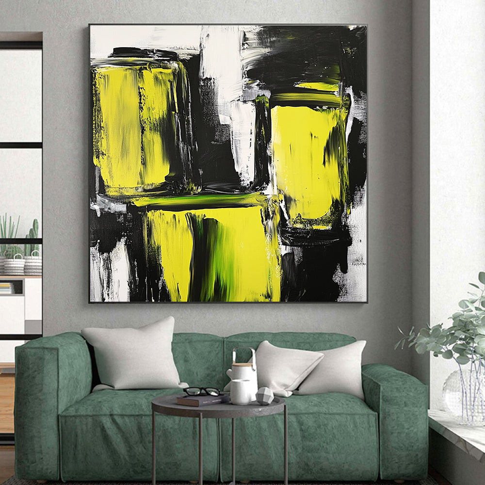 Yellow and Black Abstract Painting with Bold Textures GER593