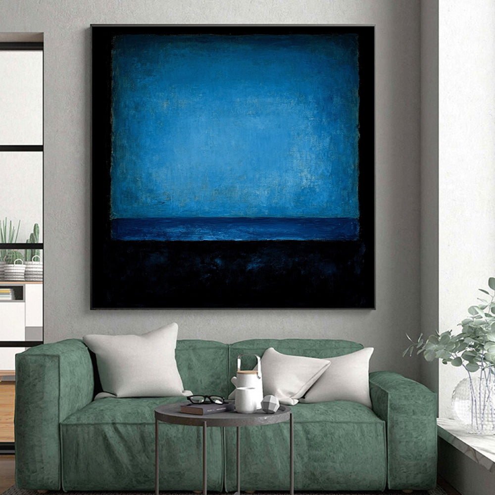 Deep Blue Monochromatic Abstract Painting with Textured Layers GER224