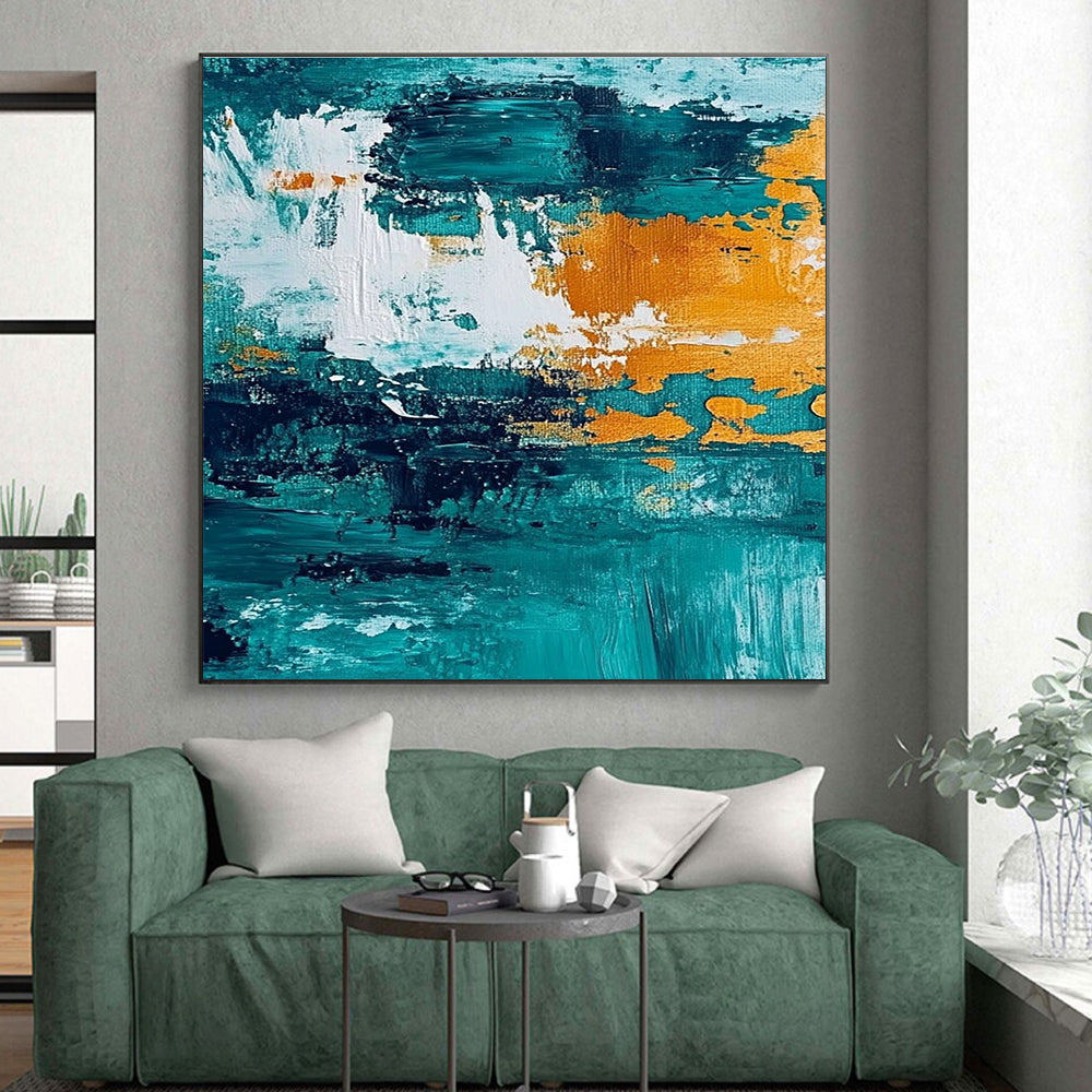 Teal Orange Abstract Painting with Textured Strokes GER793