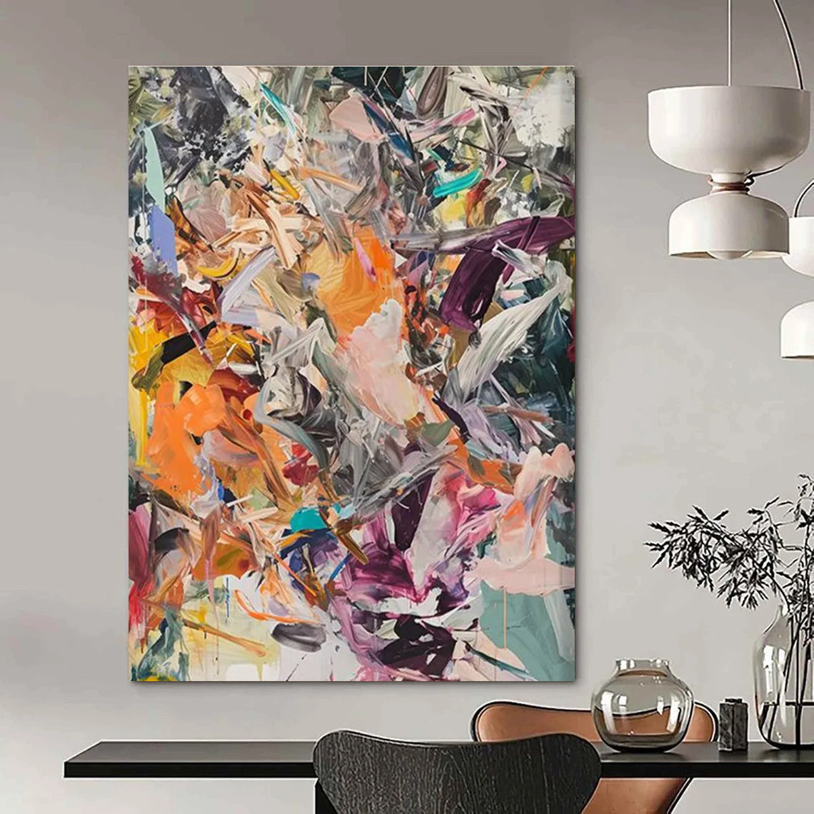 Dynamic Color Fusion Abstract Painting with Energetic Brushstrokes ADGE098