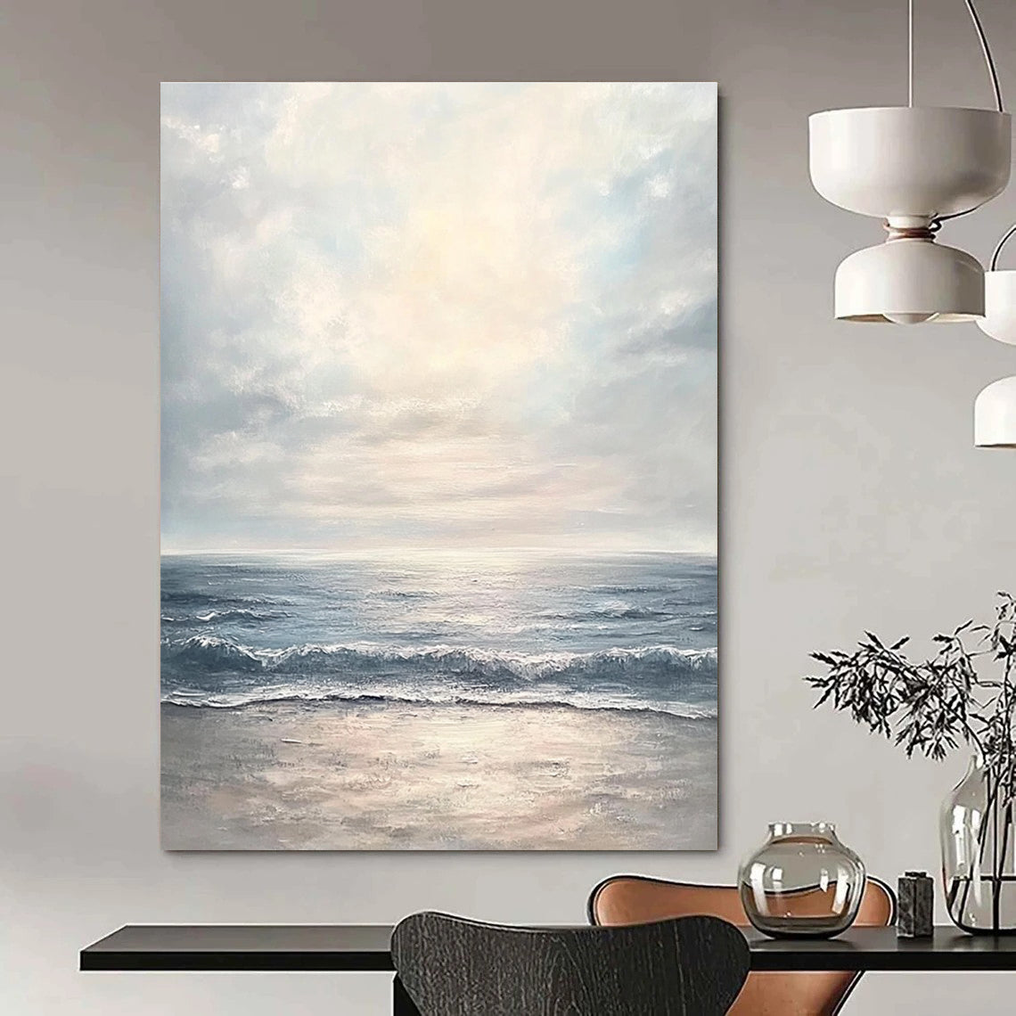 Large Abstract Painting of a serene seascape with gentle waves in soft pastel tones creating a tranquil atmosphere and harmony with nature.STSC1177