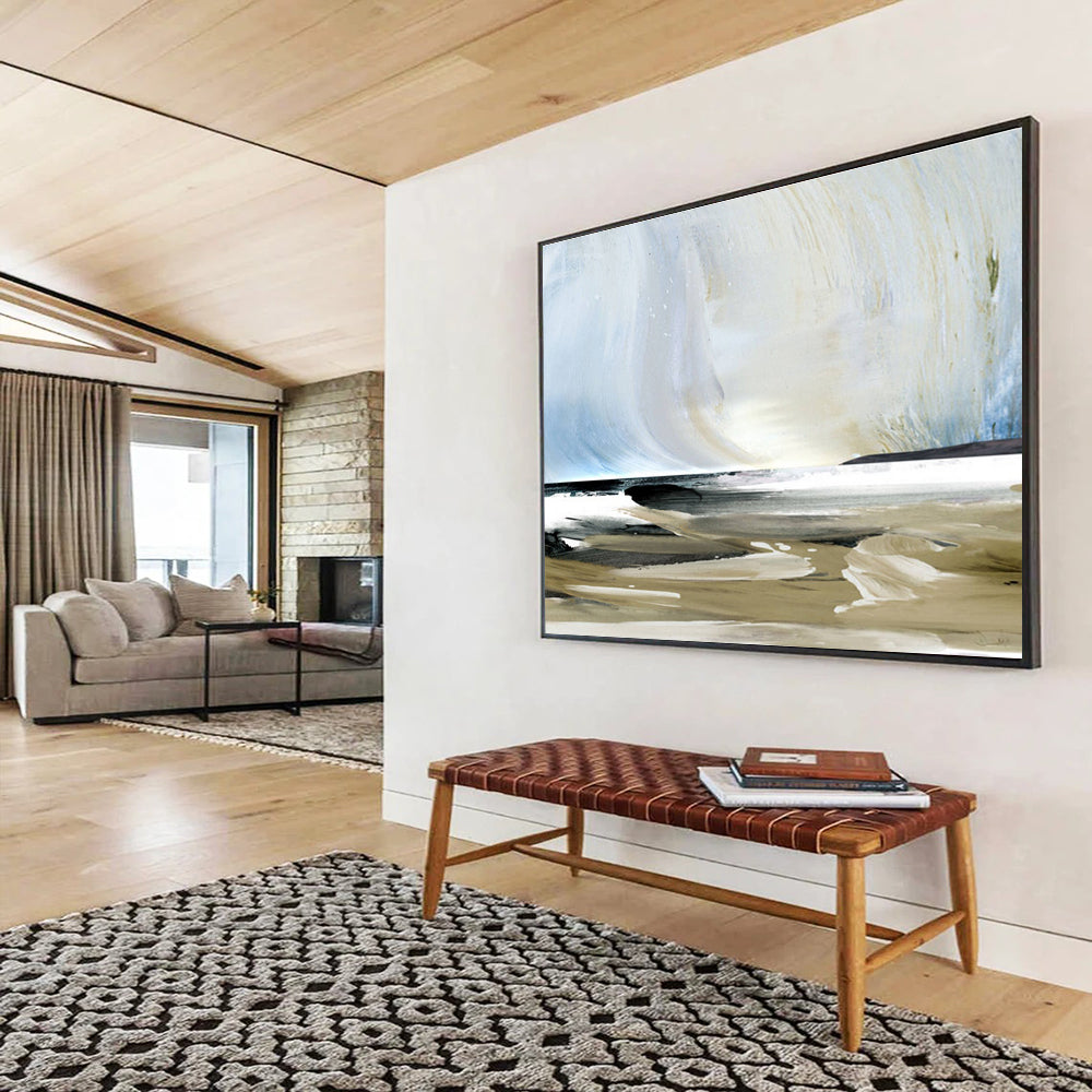 Coastal Abstract Painting with Blue Beige and Black THY116
