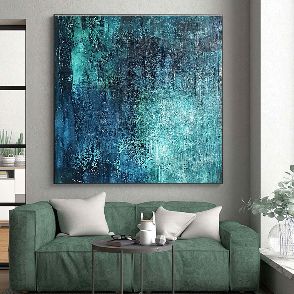 Deep Teal Textured Abstract Painting with Subtle Variations GER600