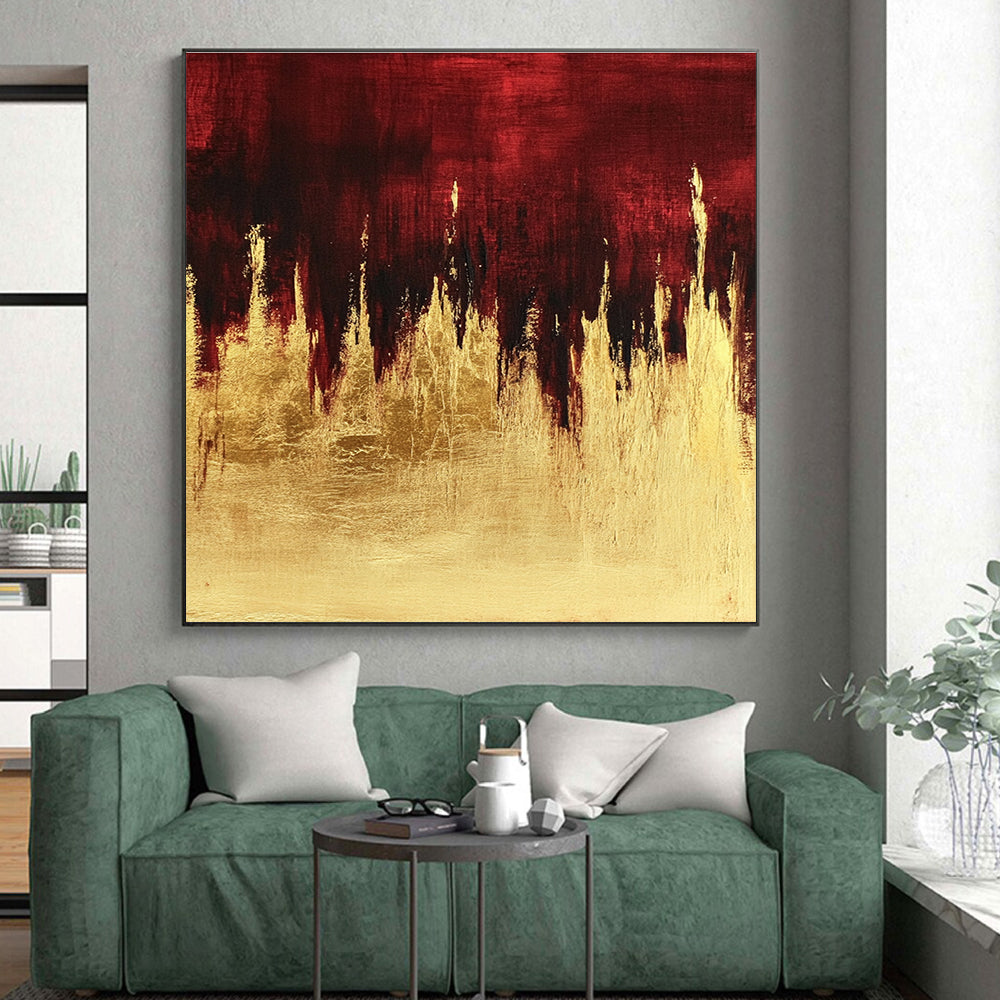 Red Gold Abstract Painting with Dramatic Drips GER729
