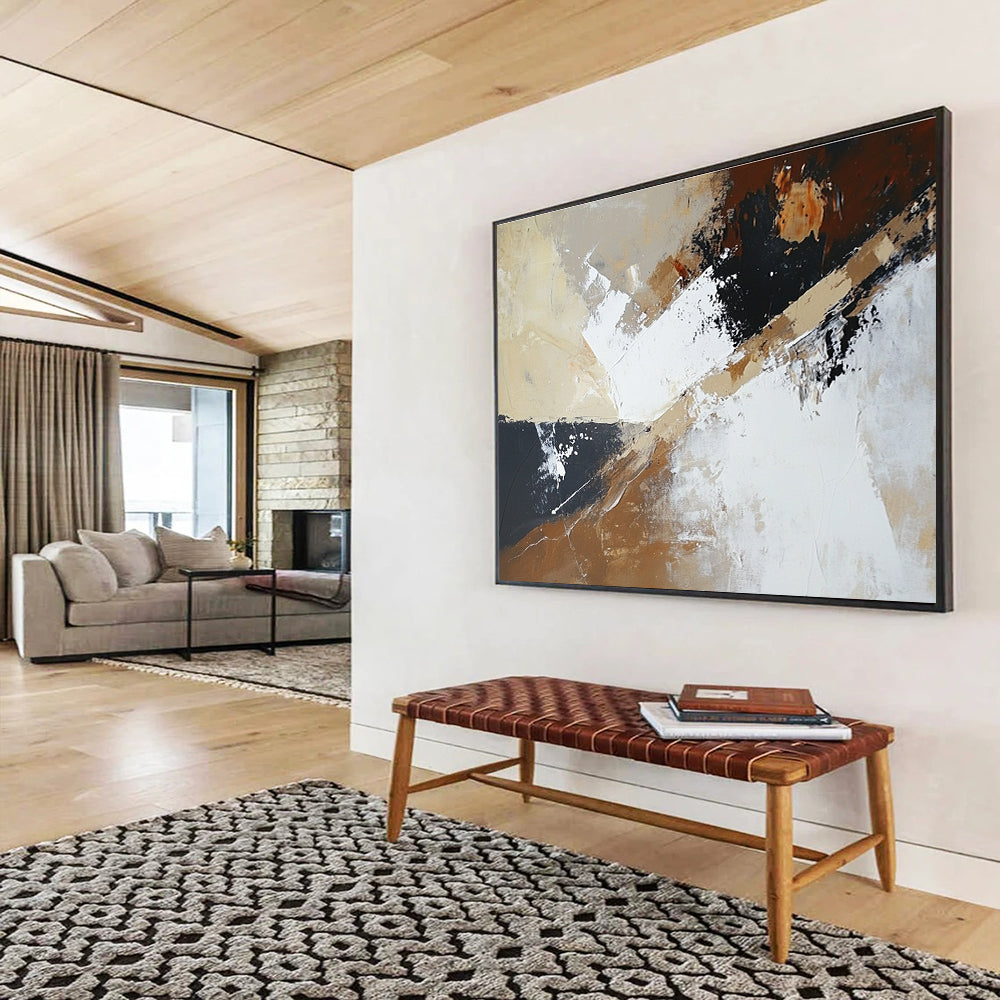 Beige Black White Abstract Painting with Dynamic Angles DYP486