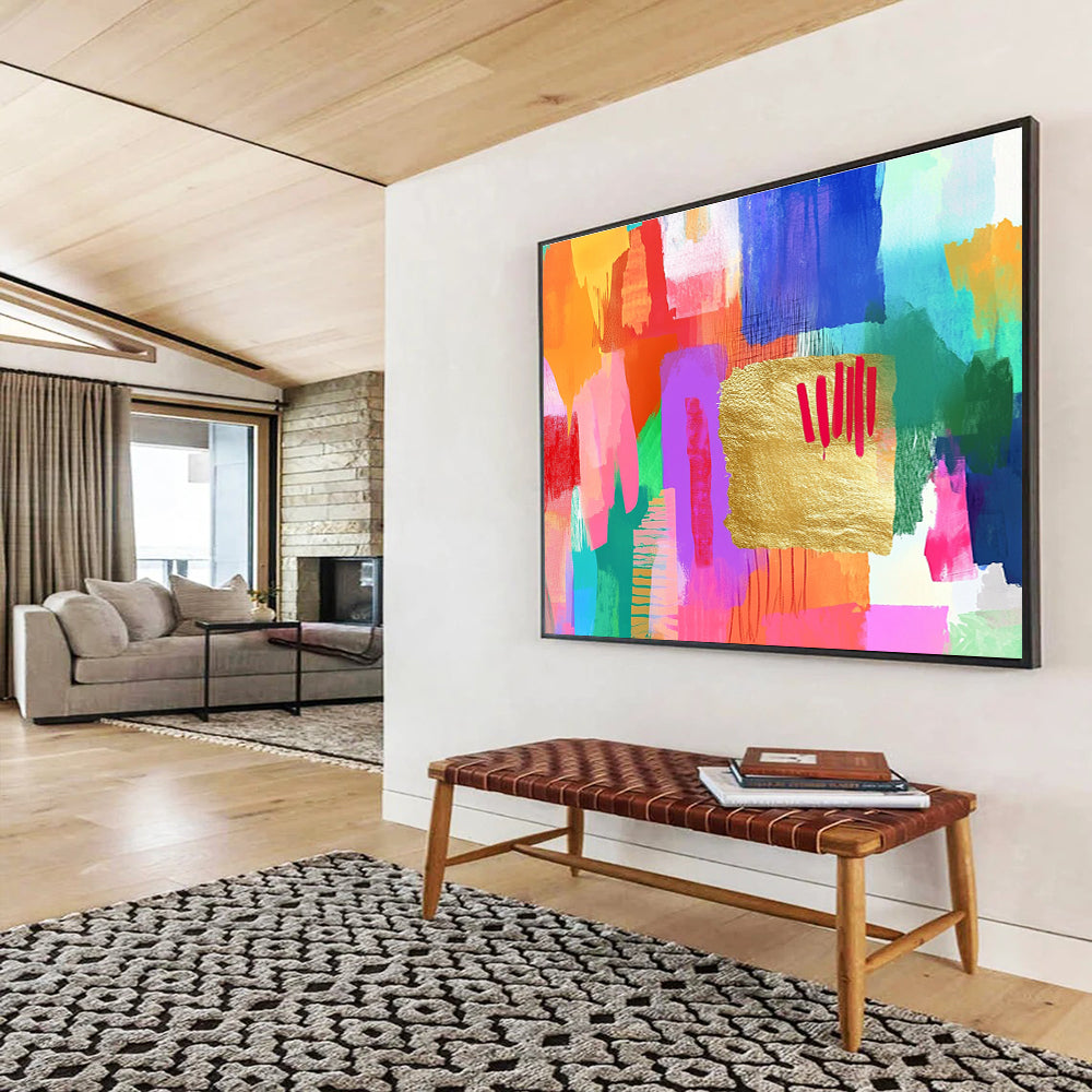 Colorful Abstract with Gold Accent Painting in Vibrant Hues DYP455