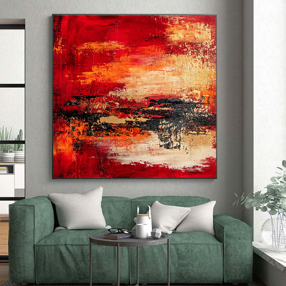 Red Orange Abstract Painting with Textured Layers GER730
