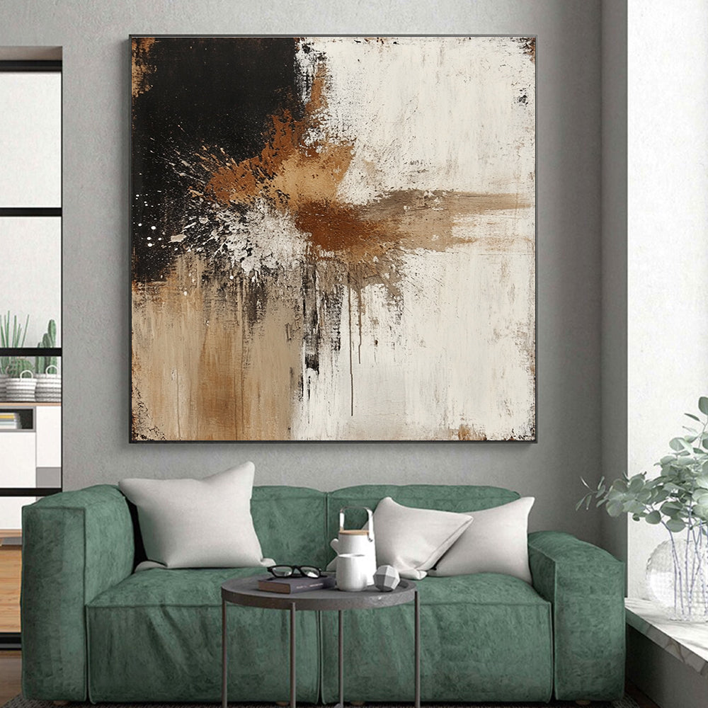 Black Brown White Abstract Painting with Splatter Effects GER773