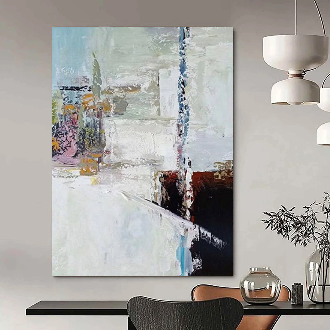 White with Colorful Accents Abstract Painting ADGE040