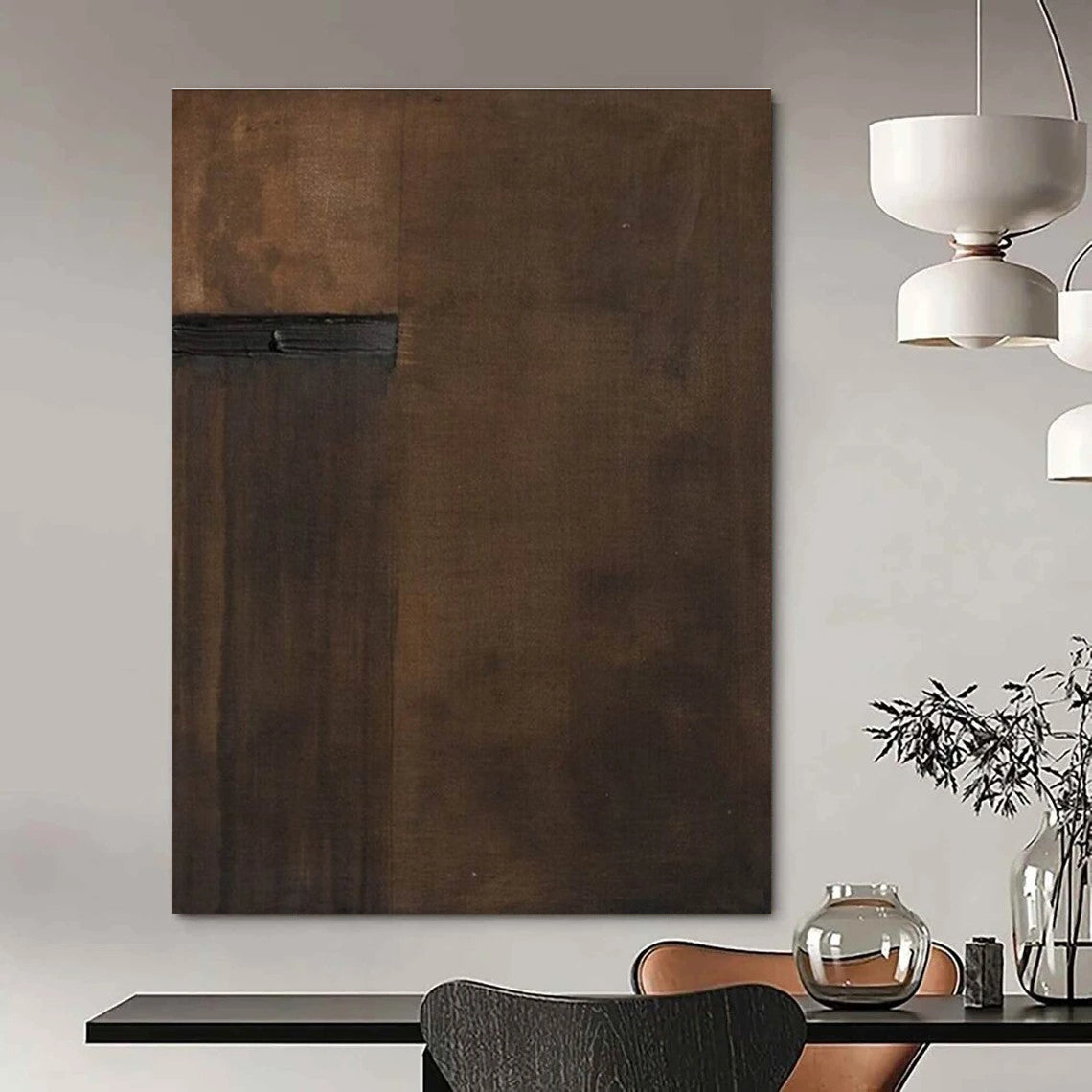 Dark Brown Minimalist Abstract Painting with Simple Forms ADGE512