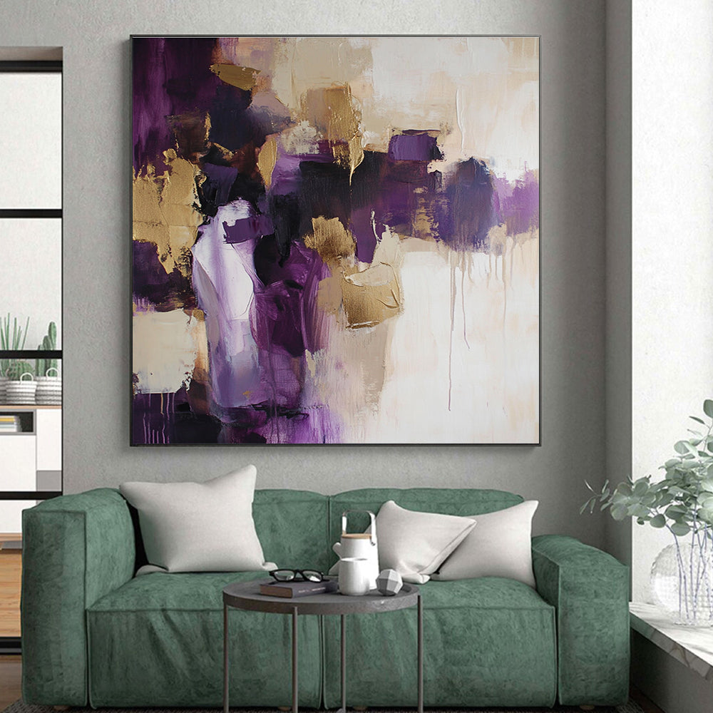 Purple and Gold Abstract Painting with Elegant Strokes GER462