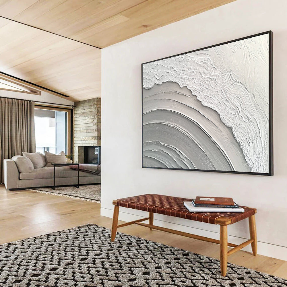Gray White Textured - Wavy Layers Abstract Painting DYP043