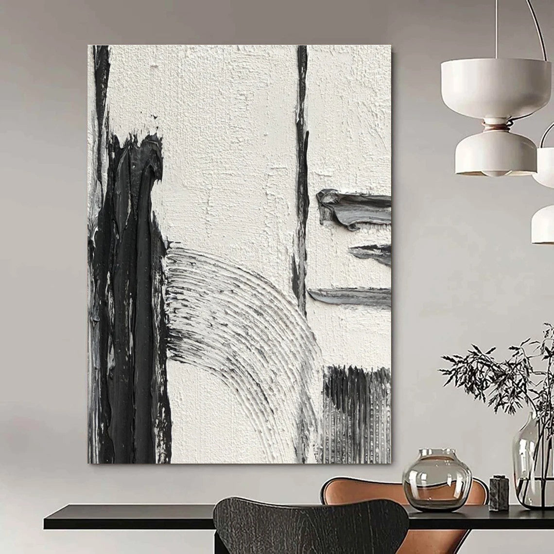 Black and White Geometric Textured Abstract Painting ADGE386