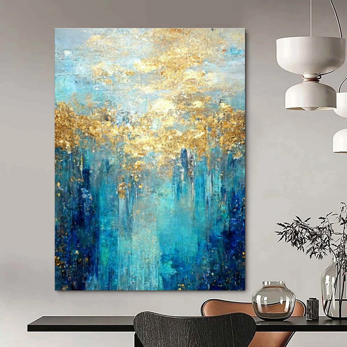 Oversized Custom Hand-Painted Abstract Canvas for Cottage Living Room Firewood Storage Niche Wall and Office Supply Cabinet Wall DLZ1912