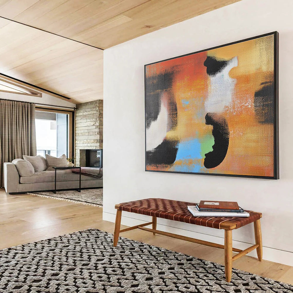 A large abstract painting featuring vibrant colors and dynamic shapes designed to enhance modern spaces with artistic elegance.SC626