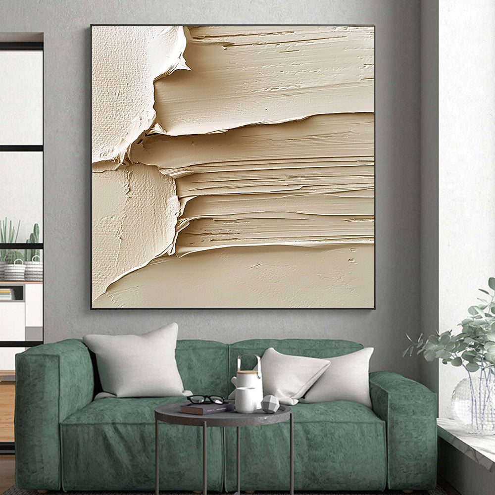Beige Textured Abstract Painting with Layered Surfaces GER071