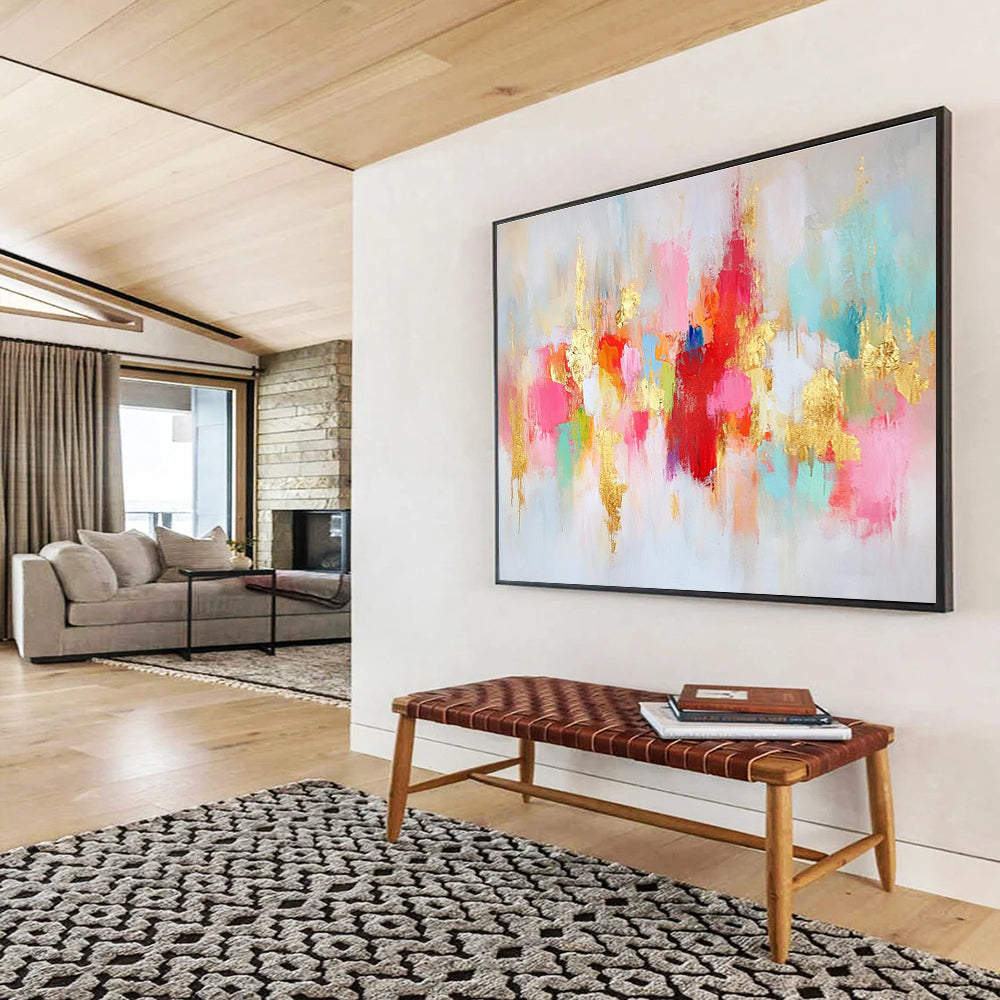 Gold Accented Colorful Abstract Painting with Sparkling Details DYP423