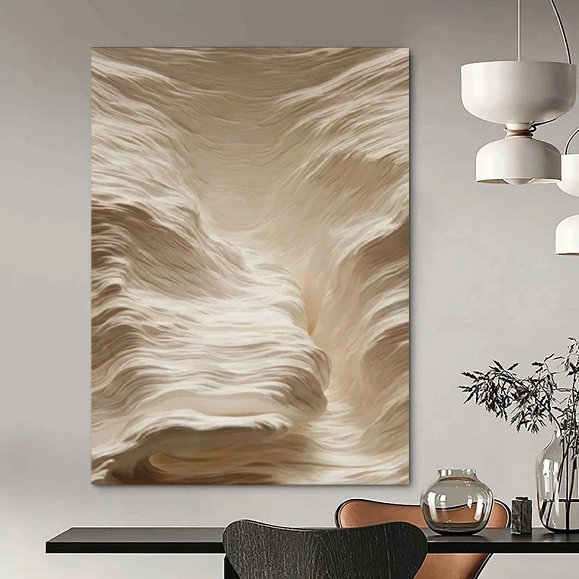 Beige Textured Wave Abstract Painting ADGE023