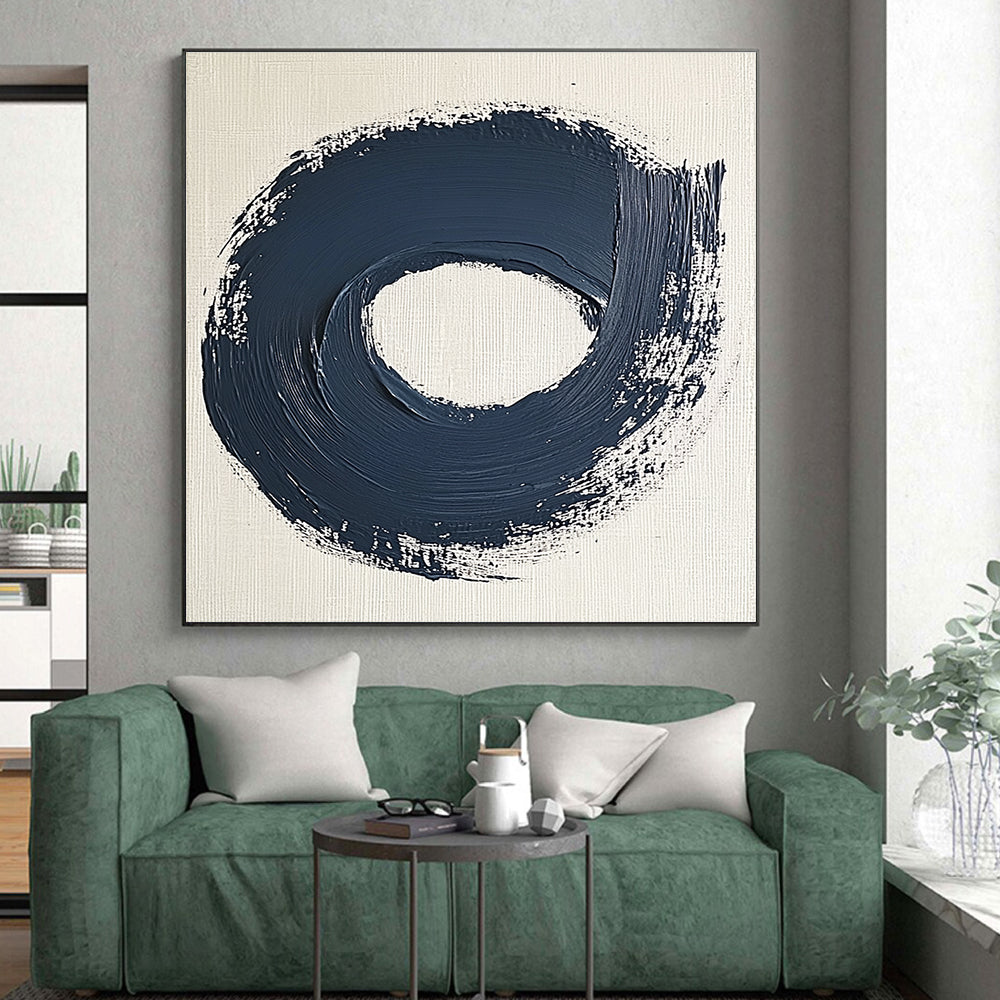 Navy Blue Circular Abstract Painting with Bold Strokes GER086