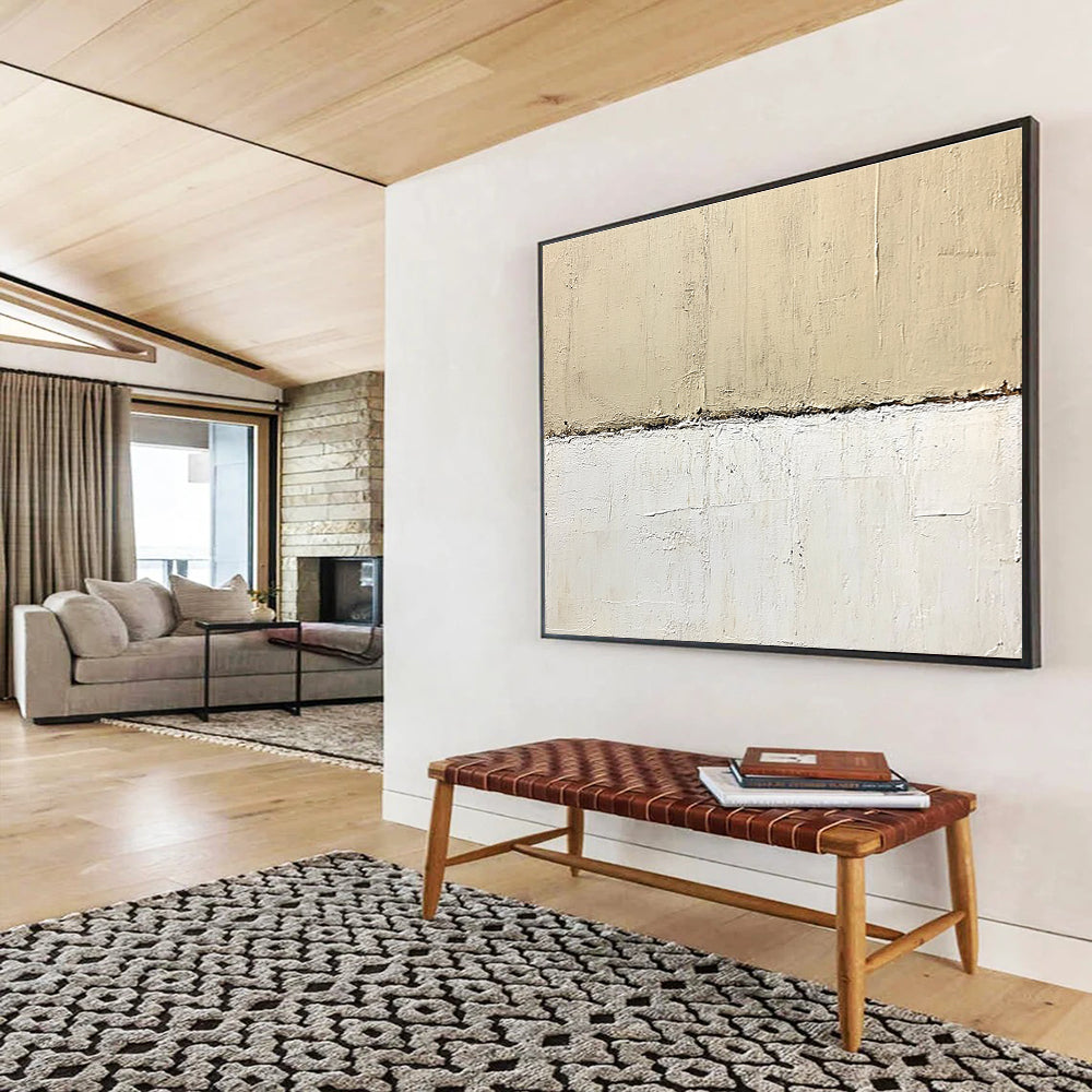 Textured Two - Tone Abstract Painting with Beige and White DYP322