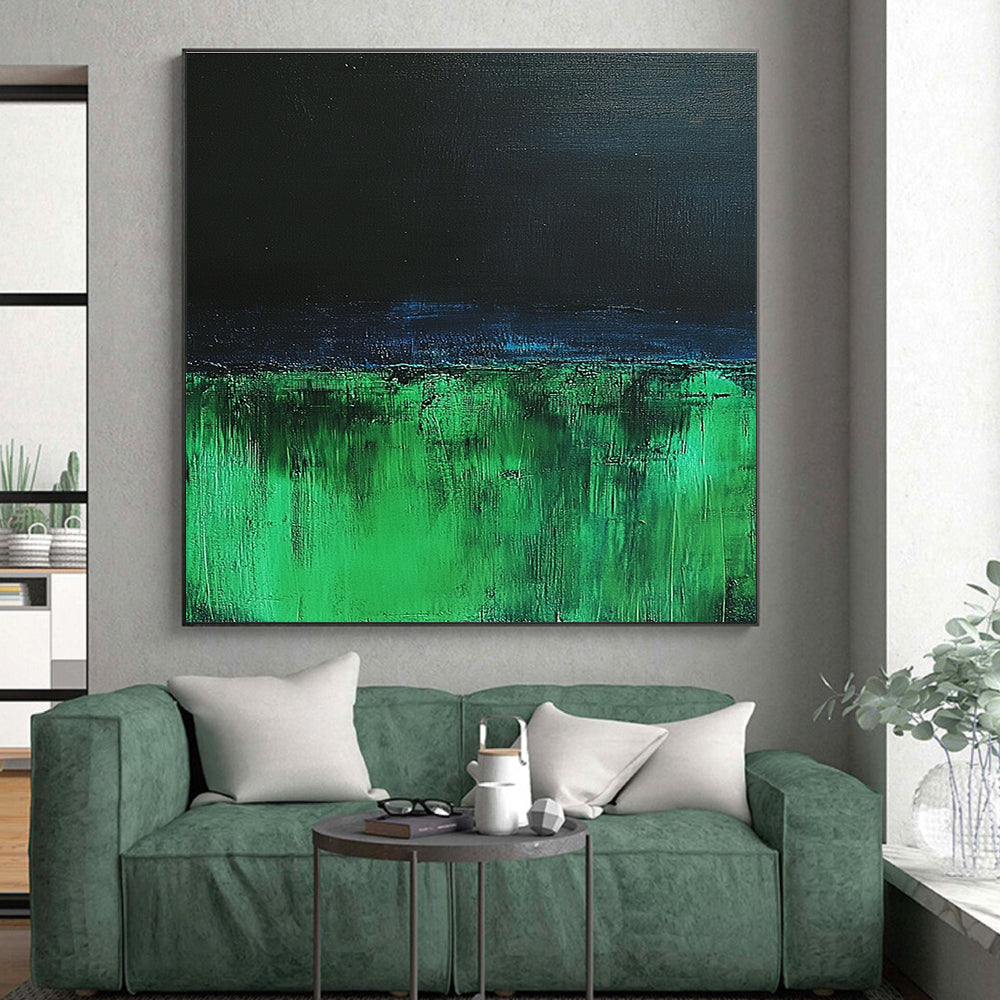Green and Black Landscape Abstract Painting with Bold Textures GER116