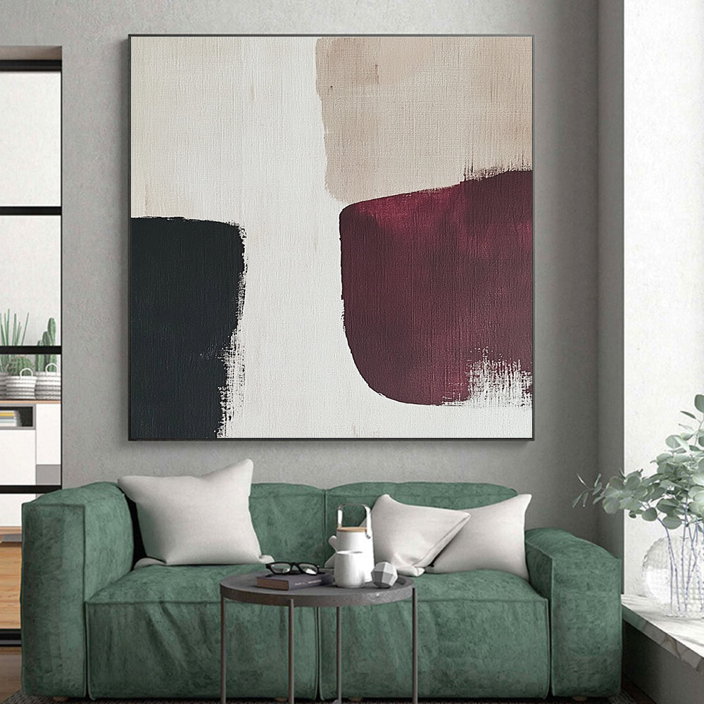 Black and Burgundy Abstract Painting with Bold Forms GER175