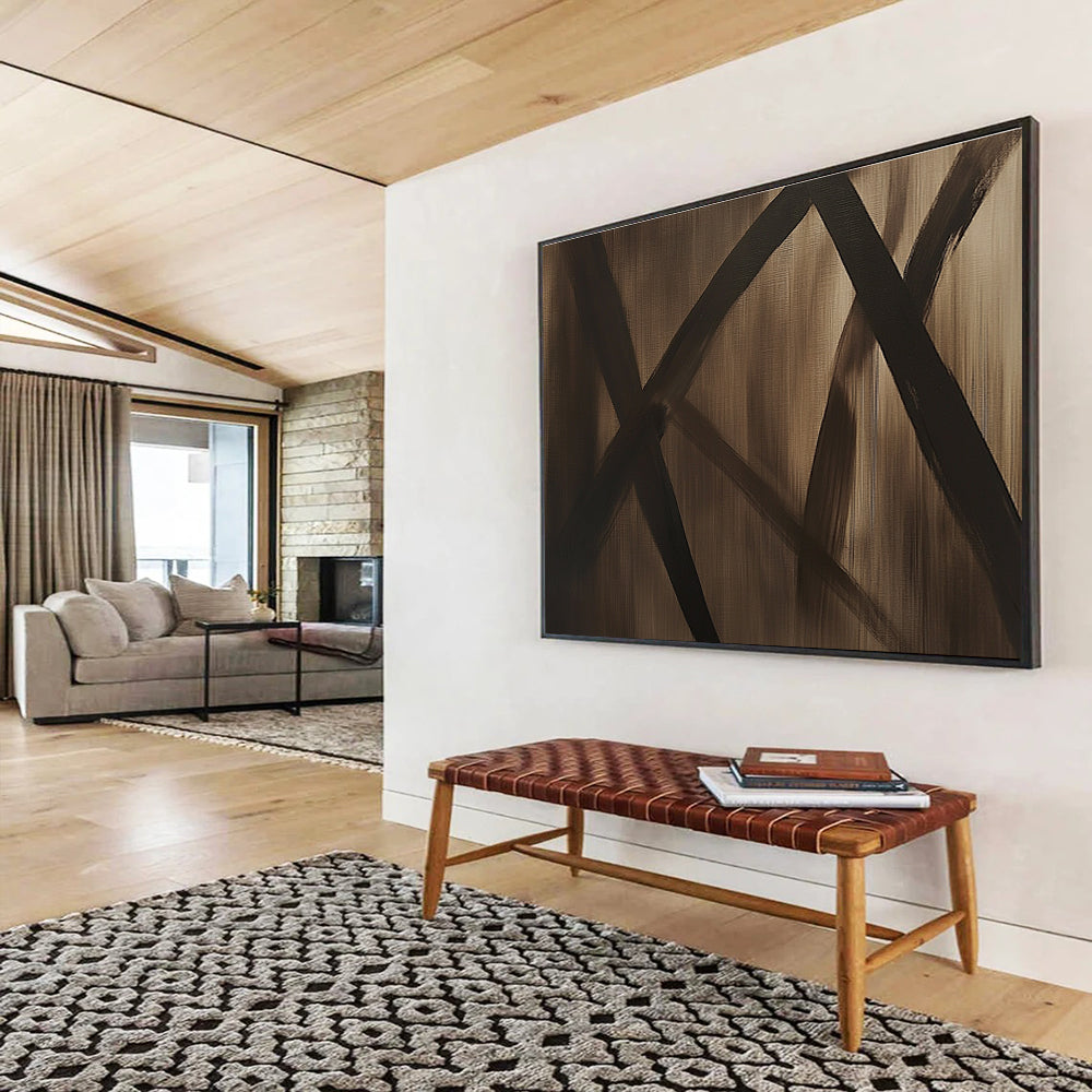 Brown and Black Abstract Lines Painting with Textured Background DYP507