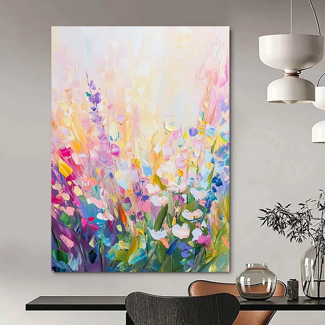 Abstract painting featuring colorful wildflowers in a vibrant dreamy style showcasing the beauty of nature and artistic expression.STSC1286