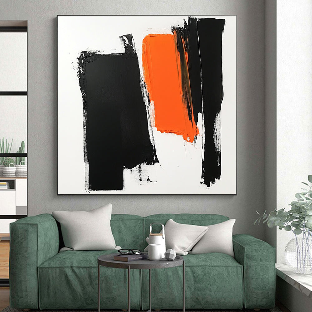 Black Orange and White Abstract Painting with Bold Brushstrokes GER187