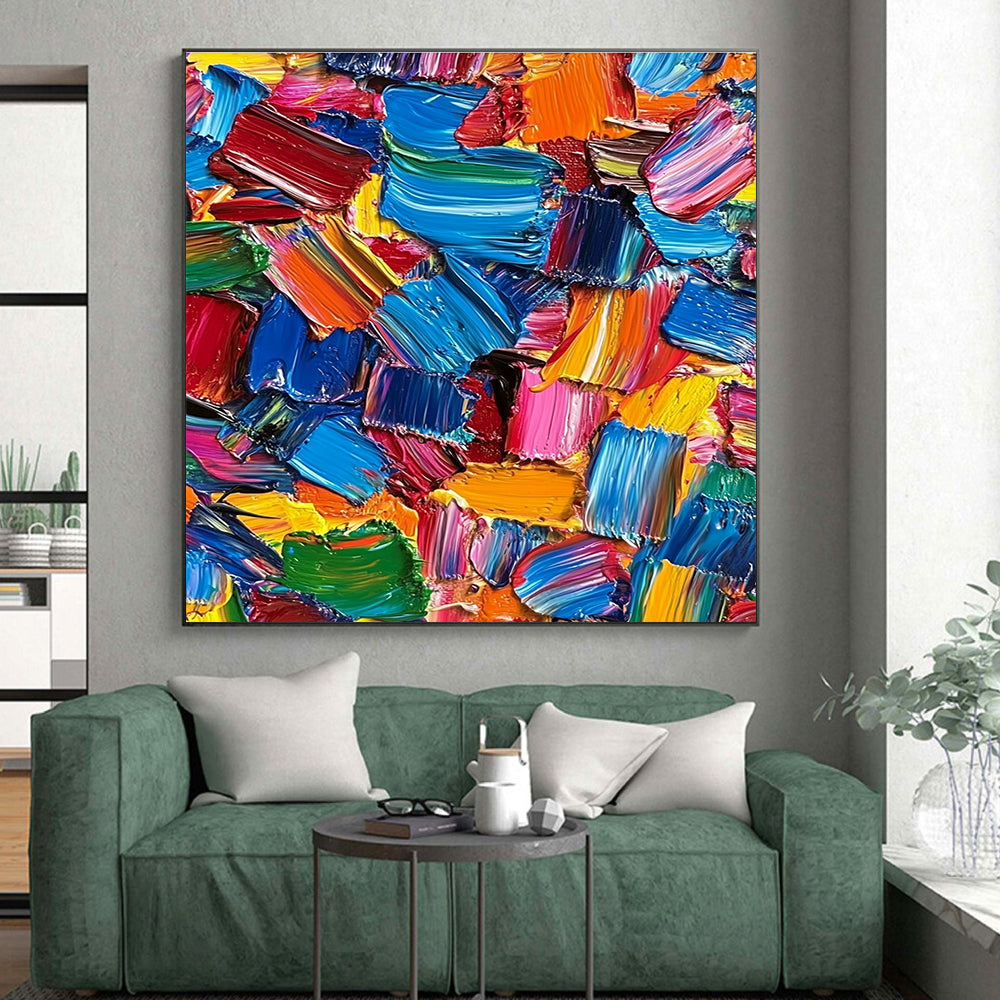 Colorful Palette Knife Abstract Painting with Vivid Color Blocks GER081