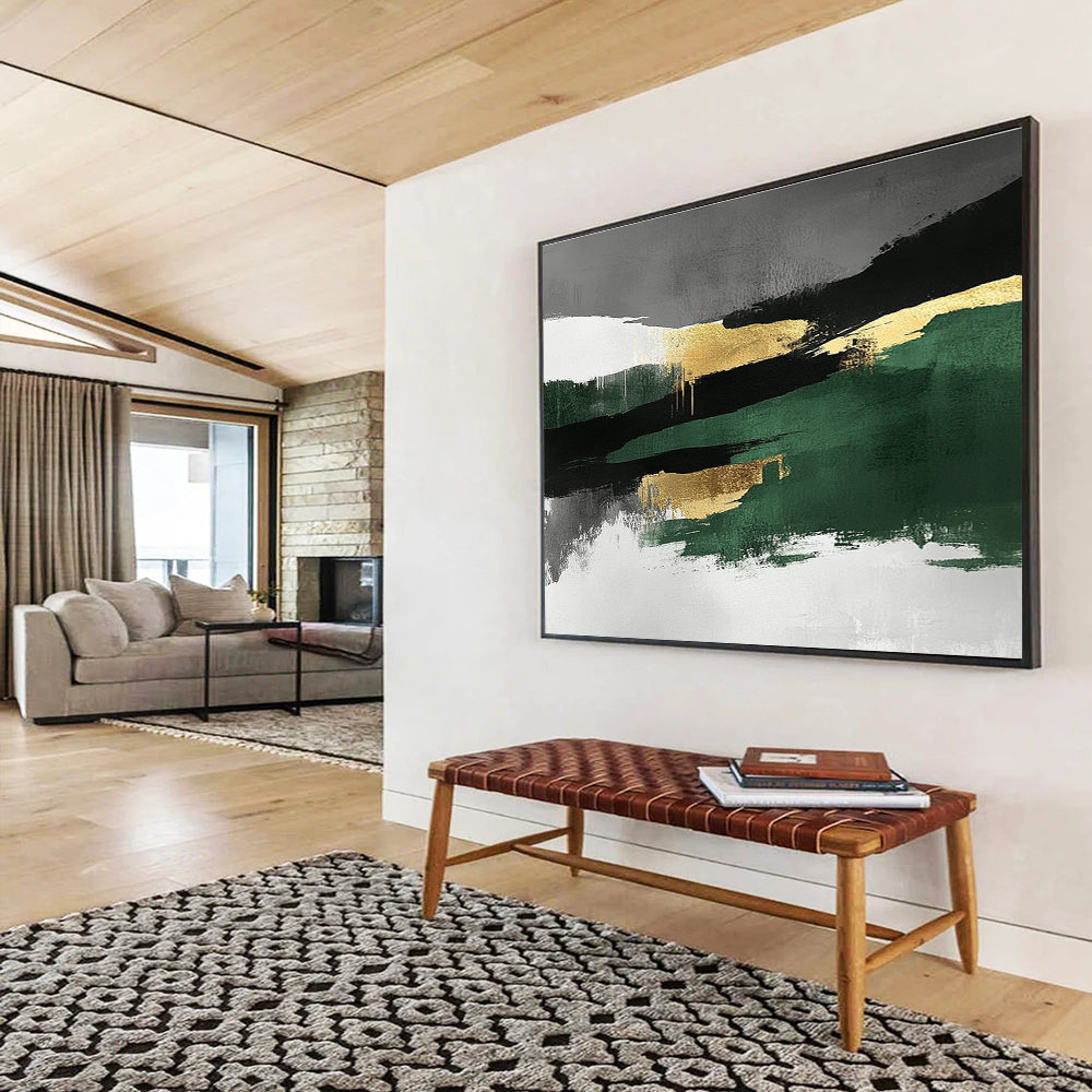 Green Gold and Gray Abstract Landscape Painting with Bold Brushstrokes DYP211