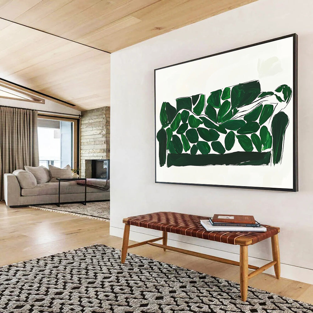 Green and White Abstract Painting of a Leaf - Covered Sofa DYP142